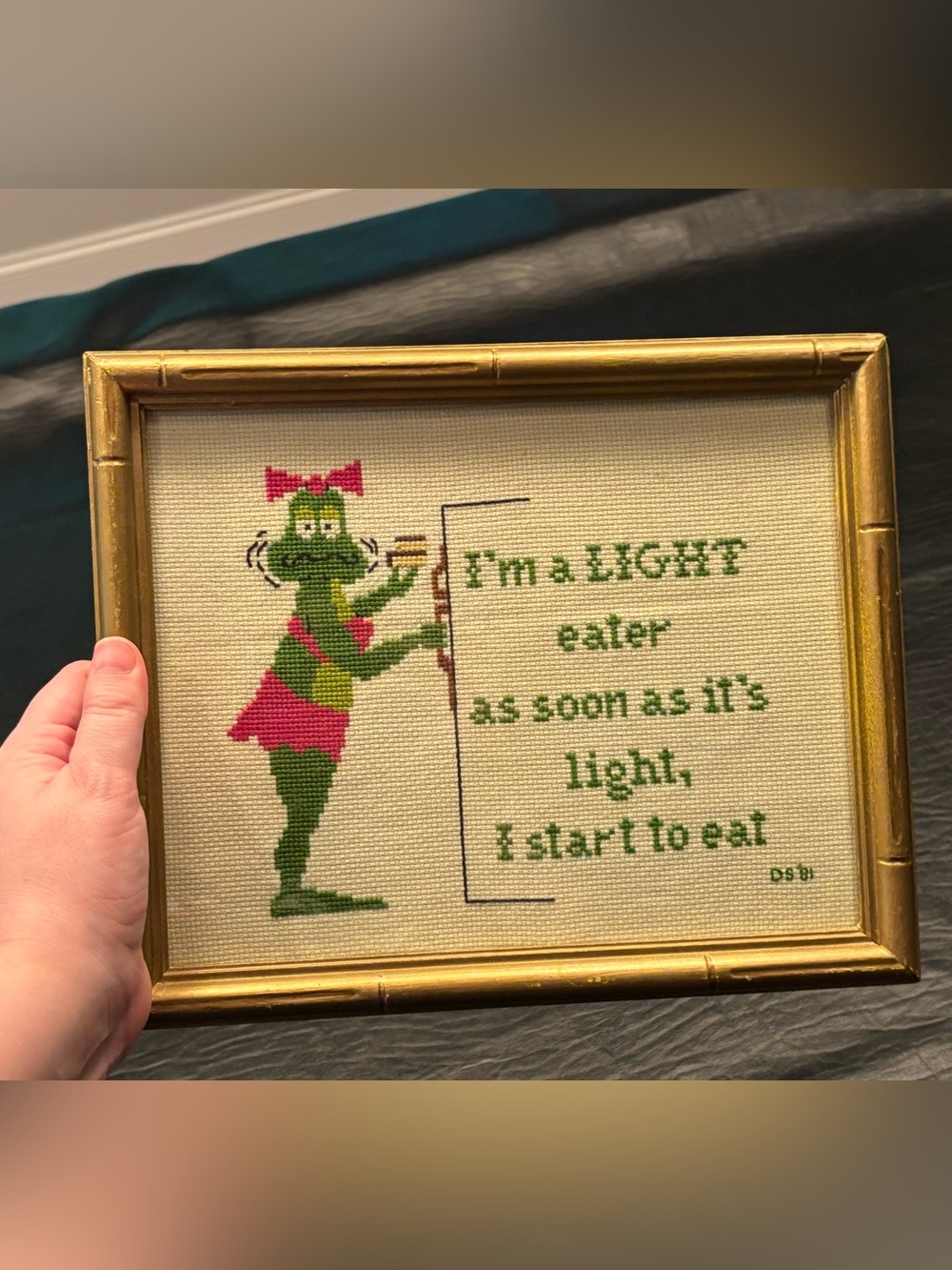 Vintage Kitschy Funny Framed Cross Stitch